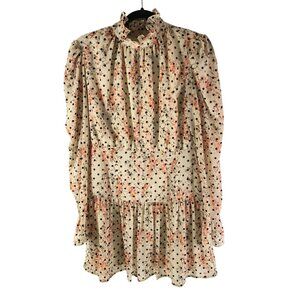 Nasty Gal Mini Dress High Neck Open Back Long Sleeve Polka Dot Floral Beige 6